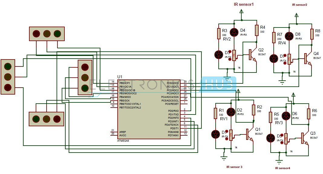 Density Based Traffic Lights System Circuit Diagram