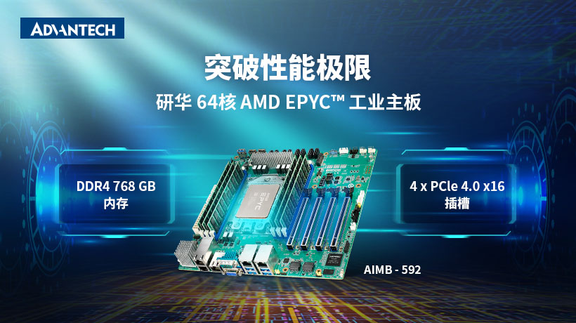 研华服务器级工业主板AIMB-592,采用AMD EPYC™ 7003系列处理器,助力提升边缘性能!